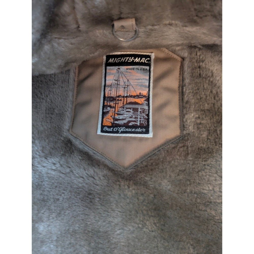 VTG Mighty-Mac Vintage Tan Sherpa Fur Lined Hooded Parka Jacket Mens Made USA XL - Picture 9 of 12